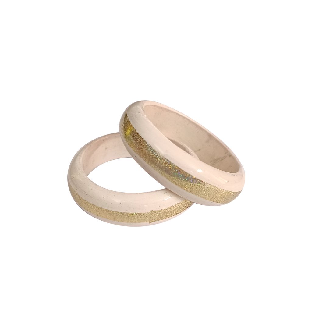 FHS traditional Rajasthani Handmade Round Shape Lac Bangles - Cream view 2