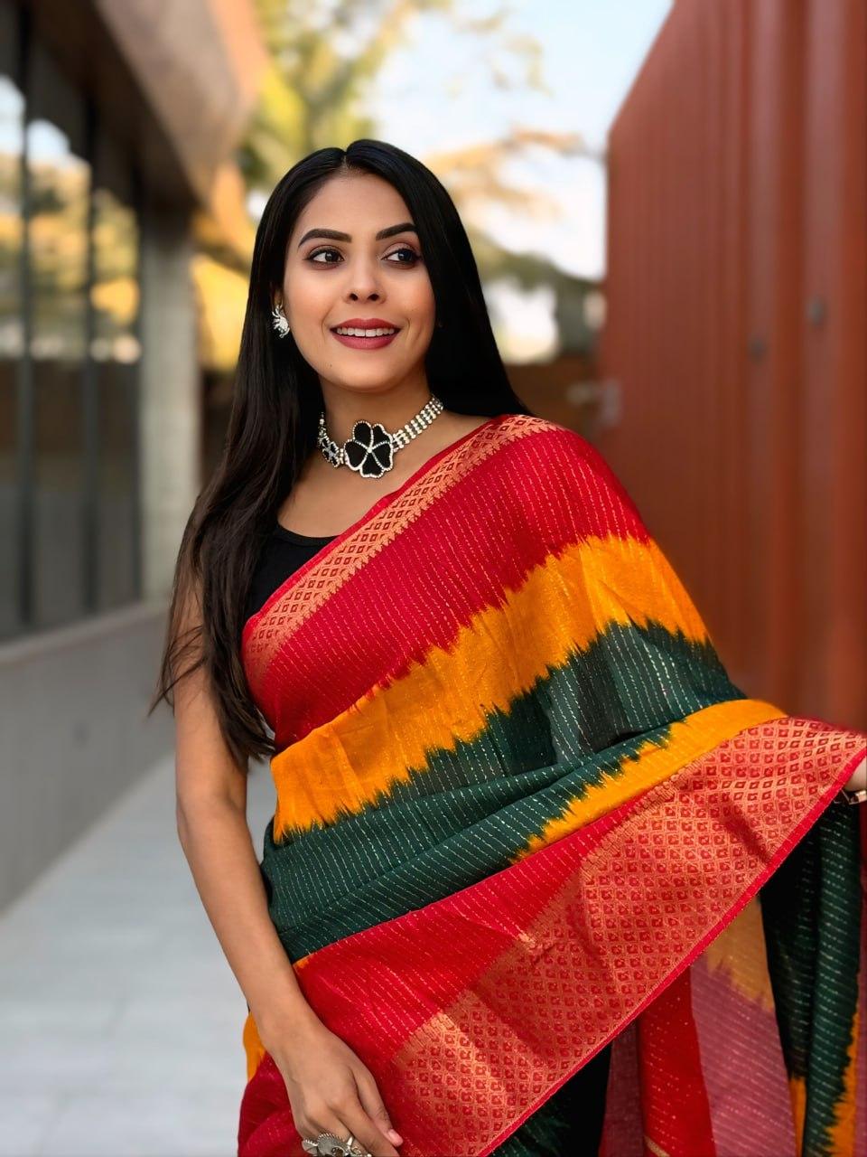 Dola silk saree party wear view 2