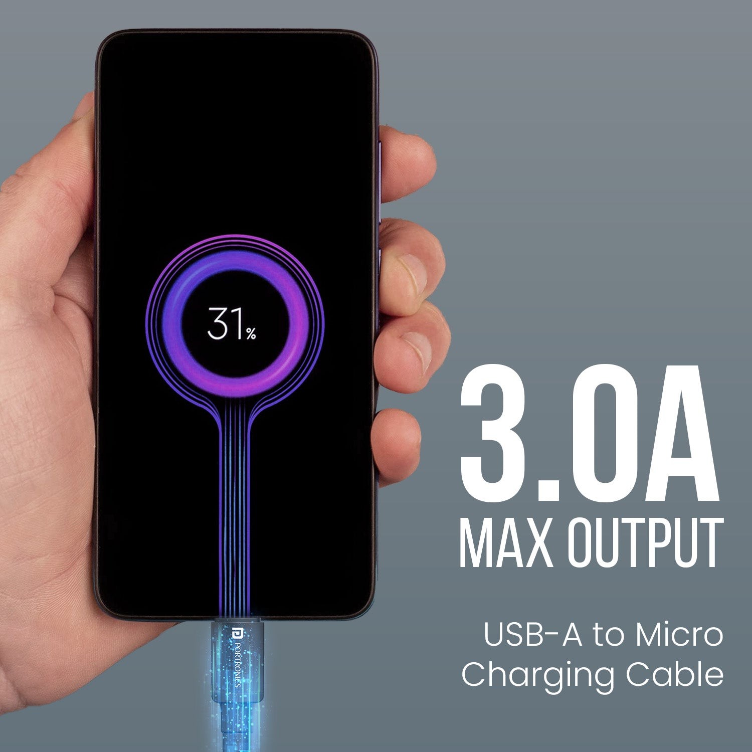 Portronics Konnect X - USB to Micro 3A 1M 1M Cable Length, Strong Braided Cable, Strong Connector, Max 3A Output view 2