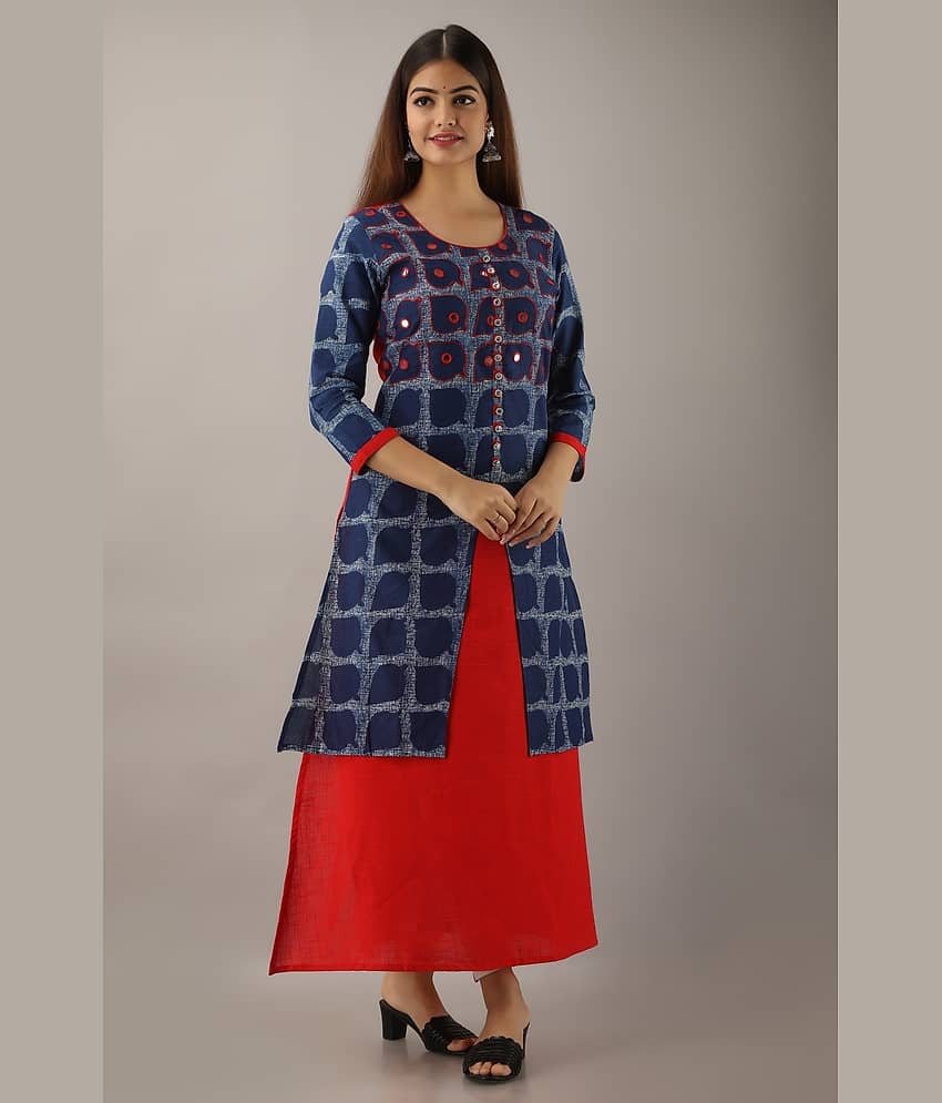 FABRR - Blue Cotton Blend Women's Double Layered Kurti ( Pack of 1 ) view 2