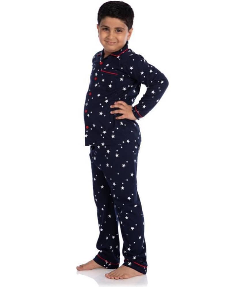 Nite Flite Pack of 1 Boys 100% Cotton Nightsuit Set ( Navy Blue ) view 2