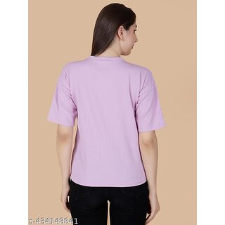 Wexam Style Women Lavender Printed Round Neck Short Sleeve Top view 2