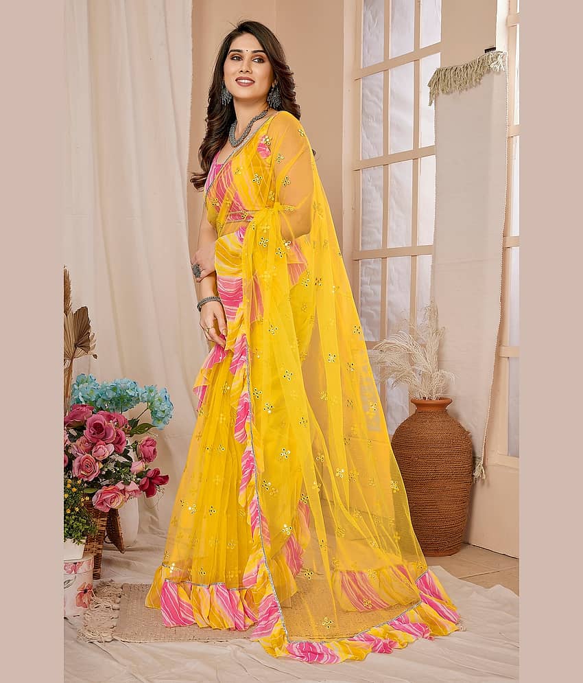 VEDANT VASTRAM Net Embroidered Saree With Unstitched Blouse Piece ( Grey ) view 2