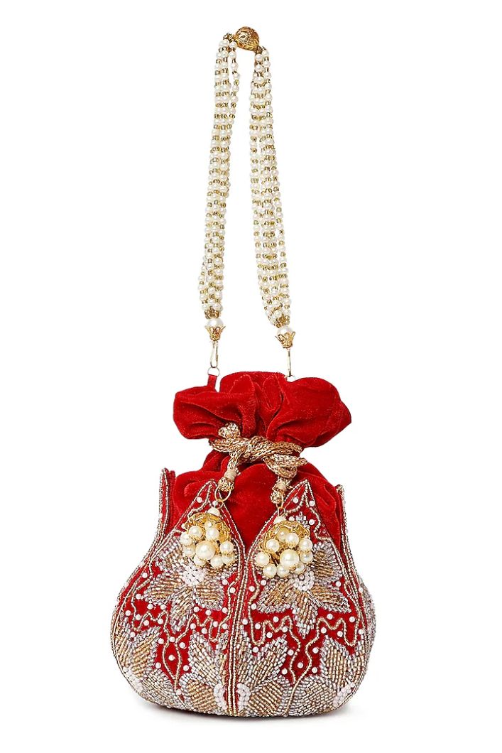 Red Velvet Cutdana Work Potli view 2