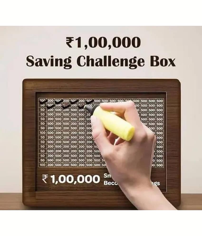 Wooden Piggy Money Bank Saving Box With Saving Target Upto 1.20 Lakh (Multicolor)