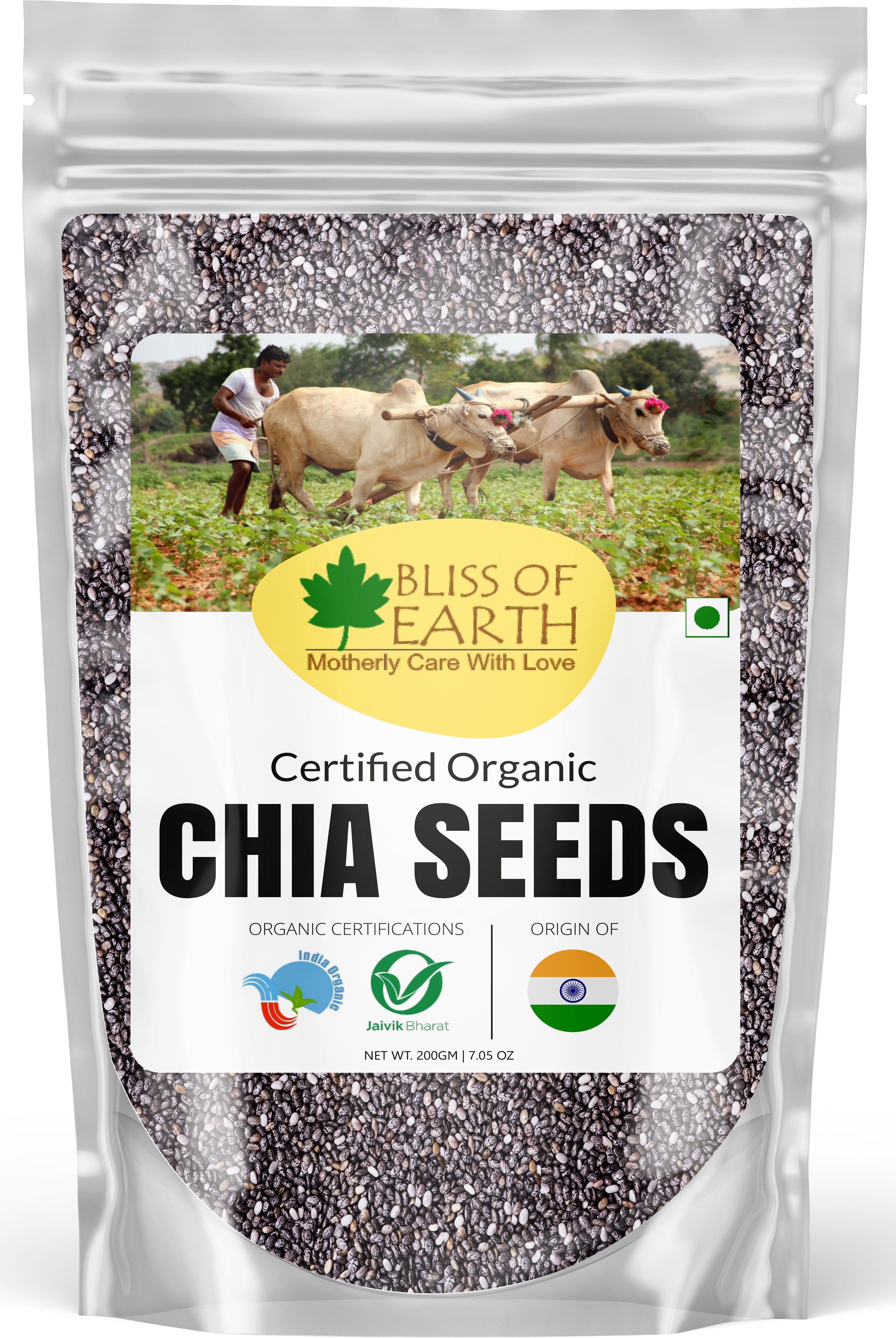 Bliss of Earth USDA Organic Chia Seeds - Raw Superfood For Weight loss, 200 gm