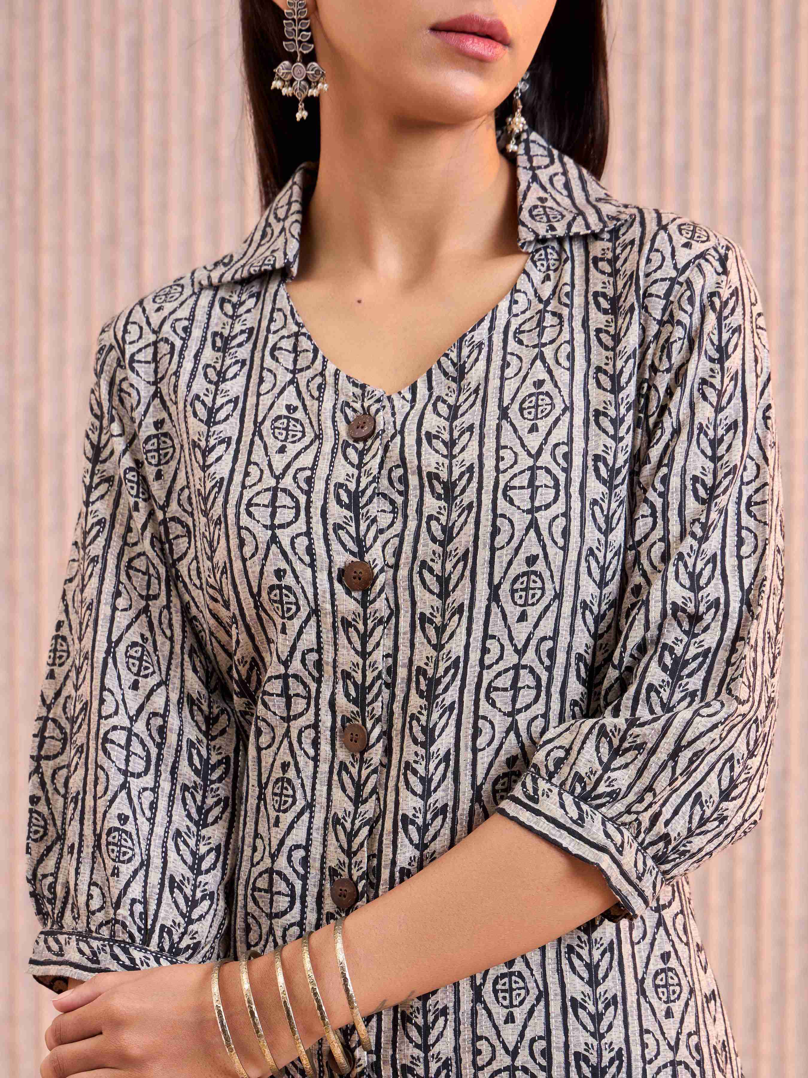 Light Grey Cotton Printed Flared Kurti view 2