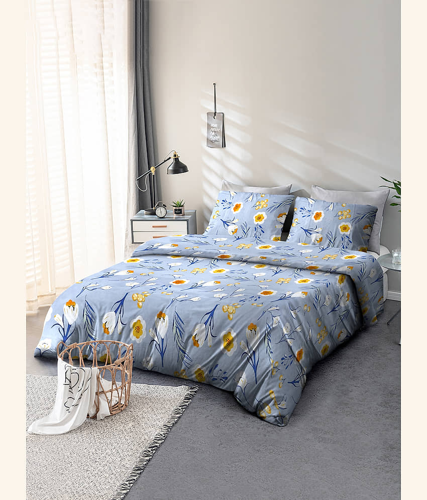 Cortina Cotton 1 Double Queen Bedsheet with 2 Pillow Covers ( Light Blue ) view 2
