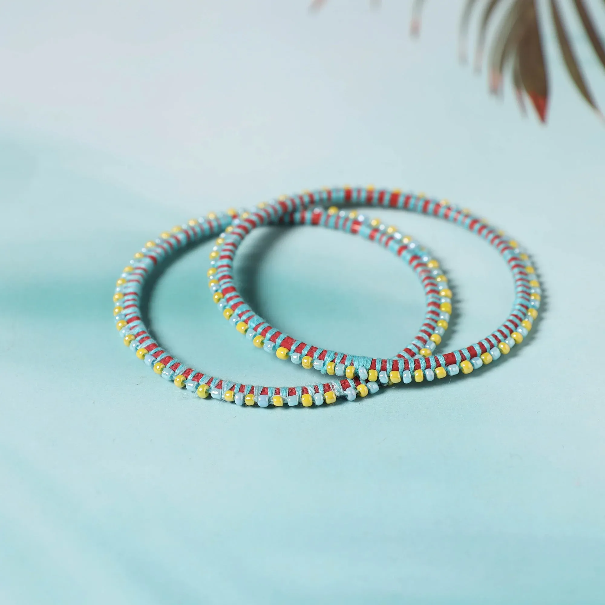 Multicolor - Hand Embroidered Beadwork Bangle (Set of 2)