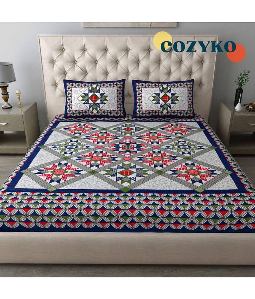 COZYKO Cotton 1 Double Bedsheet with 2 Pillow Covers ( Blue ) view 2