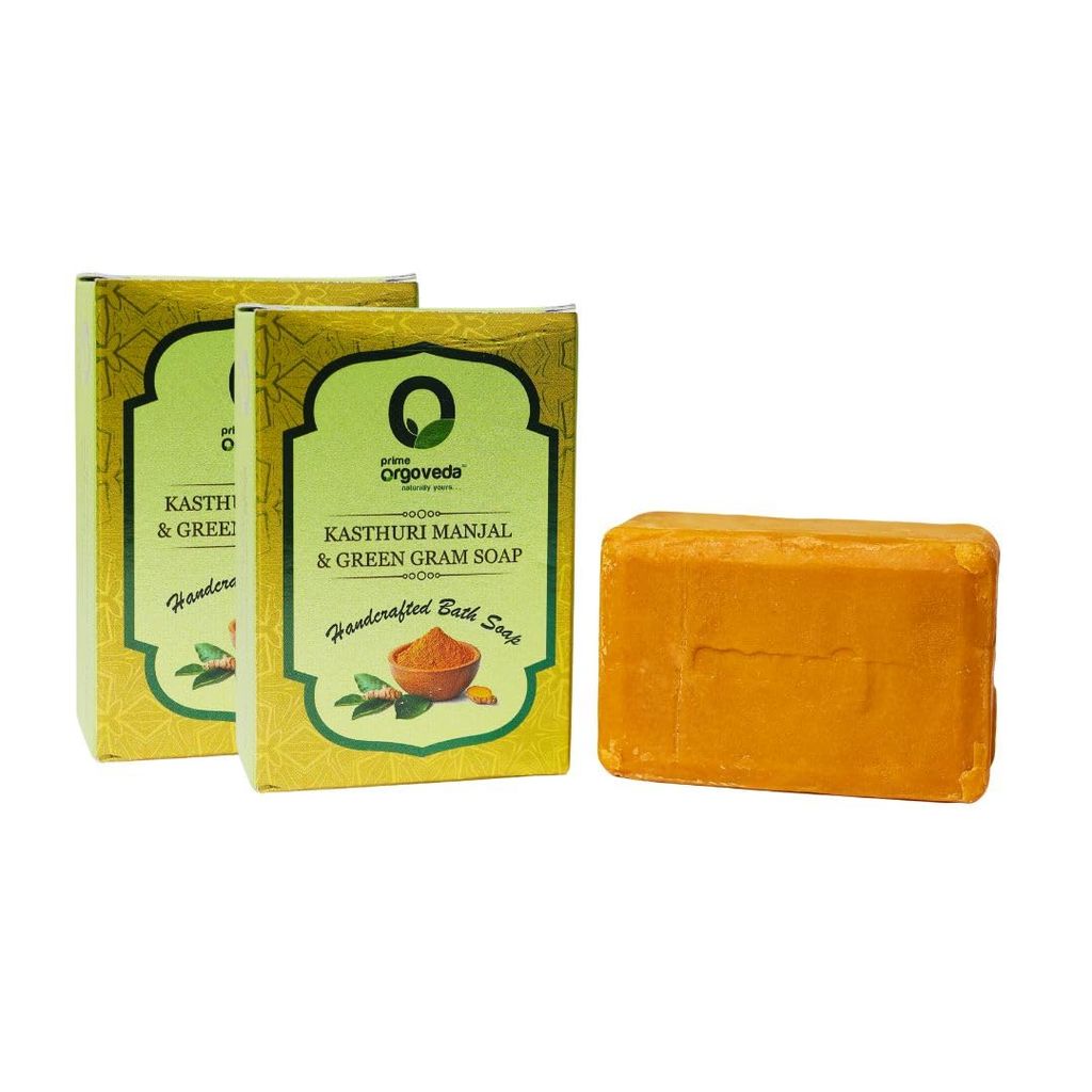 Kasturi Manjal & Green Gram Soap (Pack of 2) | 125g Natural Handmade Ubtan Soap | Skin Brightening & Tan Removal | Herbal Bath Soap | Chemical-Free Body Soap