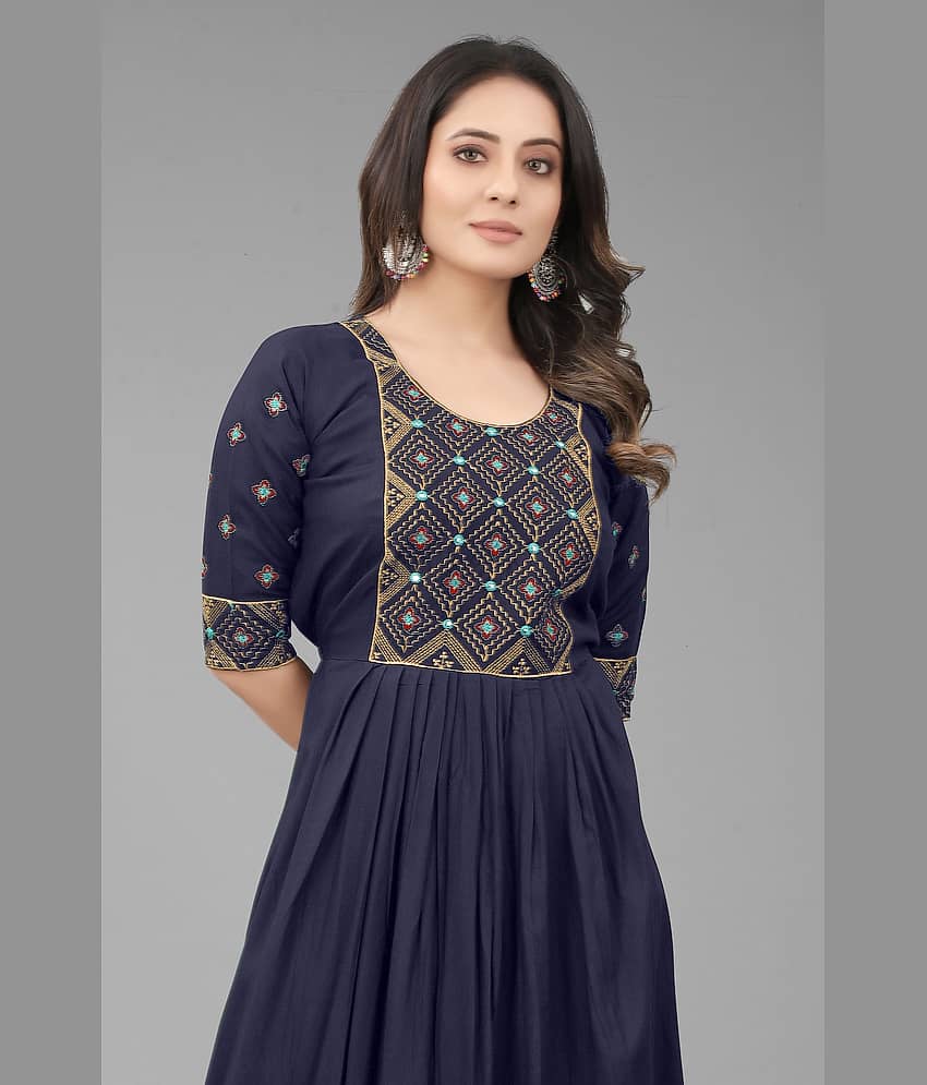 QPEEZ - Blue Rayon Women's Flared Kurti ( Pack of 1 ) view 2