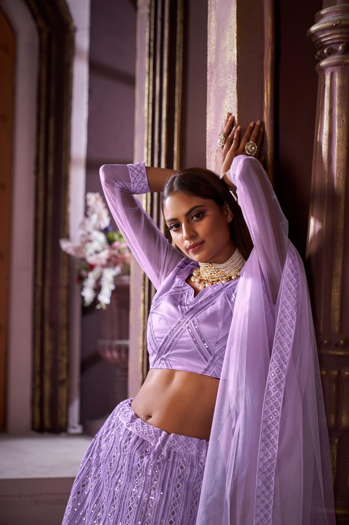 Lavender Sequance work heavy semi-stitched lehengha choli view 2