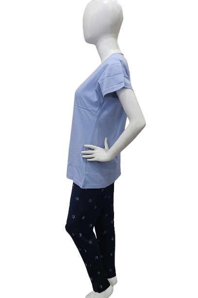 Women’s Cotton Nightwear Set – Light Blue Sleep Mode Printed Top & Navy Pajama Combo view 2