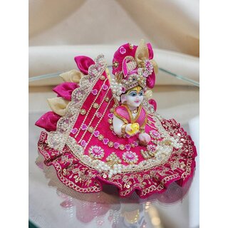Exquisite Pink Floral Ladoo Gopal Poshak Set - Embellished Thakur Ji dress with Pearl Accents view 2