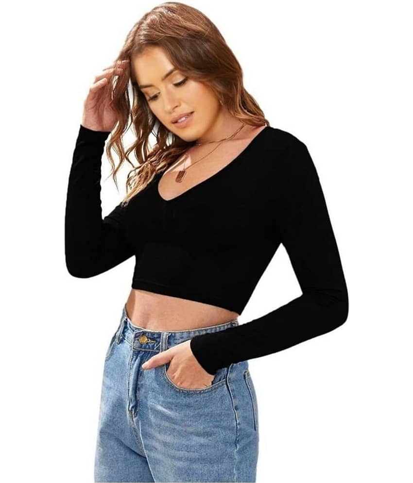 Dream Beauty Fashion Women's Cotton Blend Crop Top ( Black ) view 2