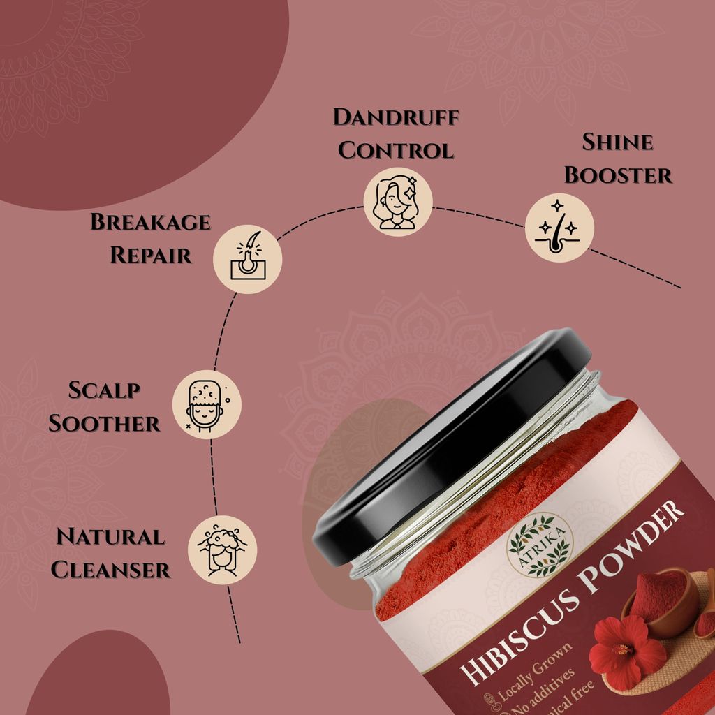 Atrika Hibiscus Powder 125g | Gudhal Ka Phool Powder for Hair Growth & Shine | Natural Hair Powder for Strong, Healthy & Lustrous Hair view 2
