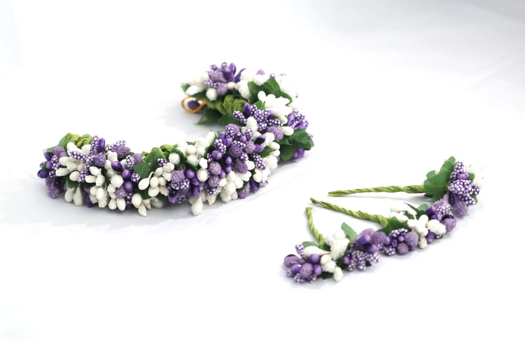 SHG Fashion Art Handmade Purple with White Color Artificial Veni Flowers with 3 Pins | Floral Wedding Bridesmaid Hair Jewellery (Purple with White) view 2