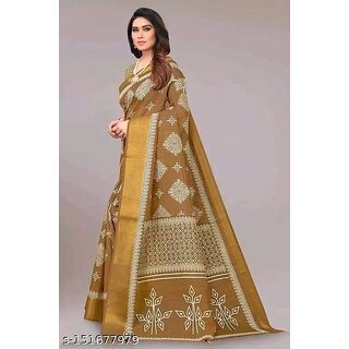 Brown Colour Cotton Printed saree With Blouse Piece view 2