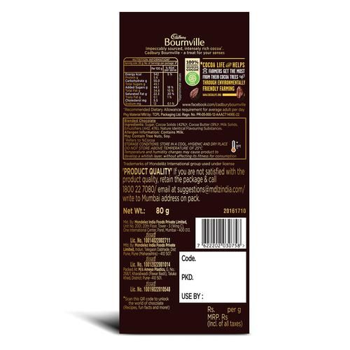 Cadbury Bournville Rich Cocoa Dark Chocolate Bar, 80 gm view 2