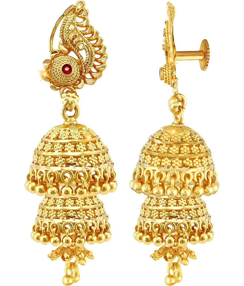 Vighnaharta South Screw back alloy Gold plated Jhumki, Jhumka, Jhumkas, Jhumki Earring for Women and Girls VFJ1499ERG view 2