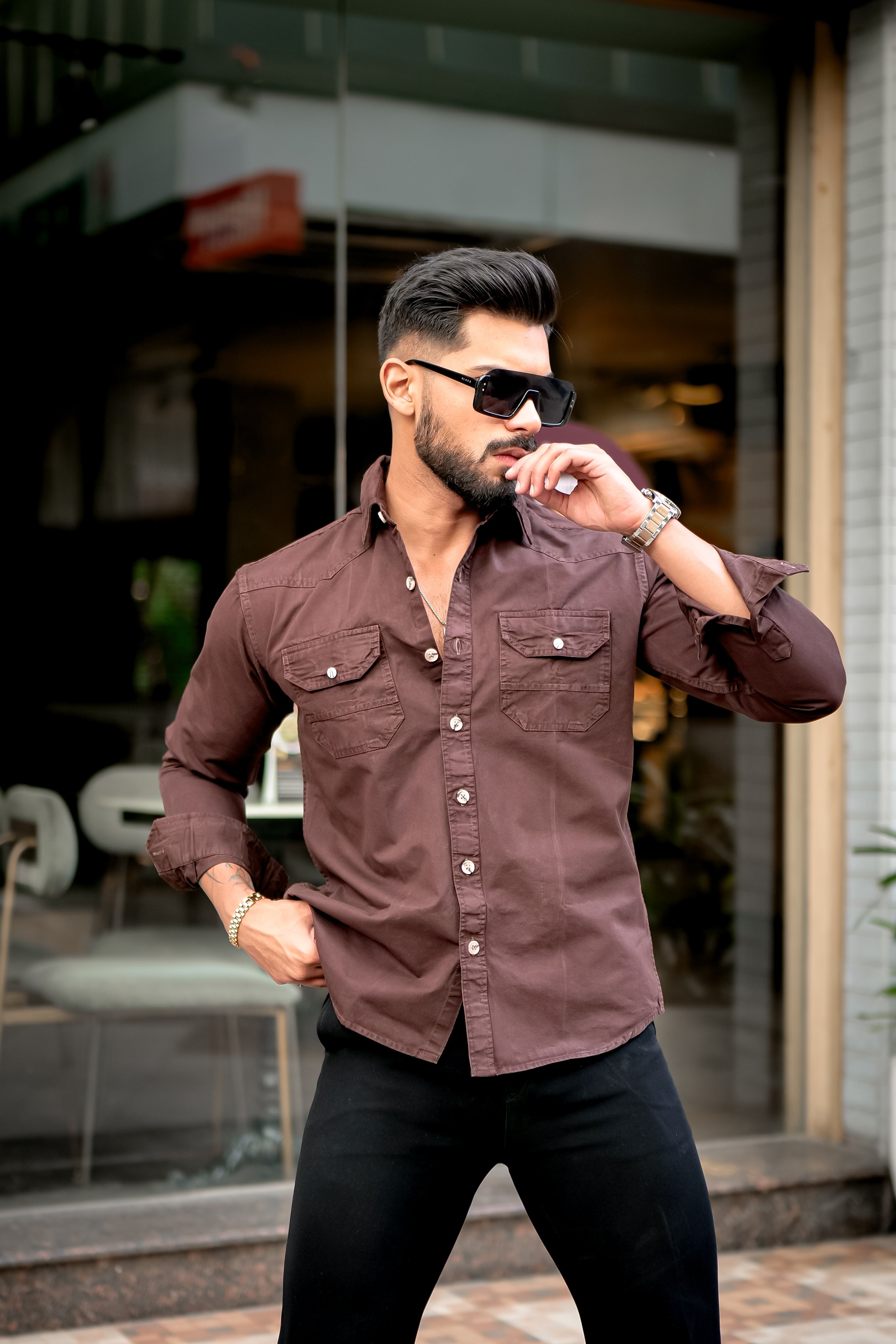 Coffee Cotton RFD Double Pocket Shirt view 2