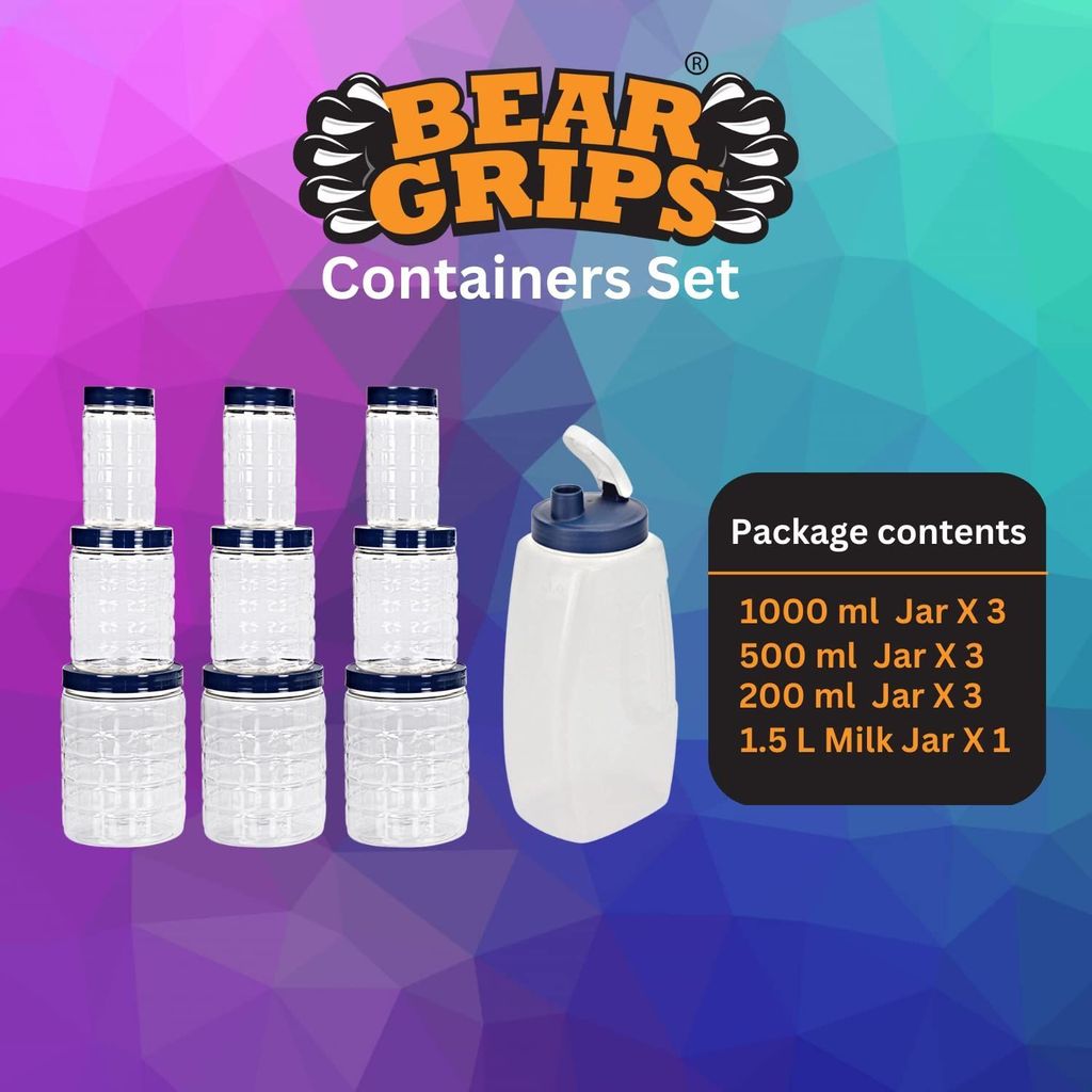 BEAR GRIPS 9 Airtight kitchen checkered PET containers/jars sets and 1.5 litre Milk jug combo view 2
