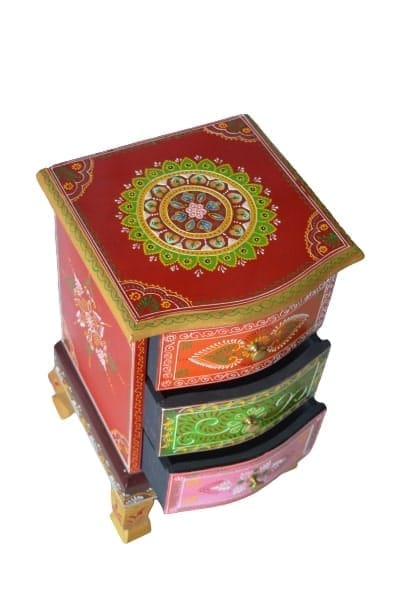 Creative Handicraft45 Modern Wooden Hand Painted 3 Drawer Bedside Office/Coffee Table for Living Room (Multicolour) view 2
