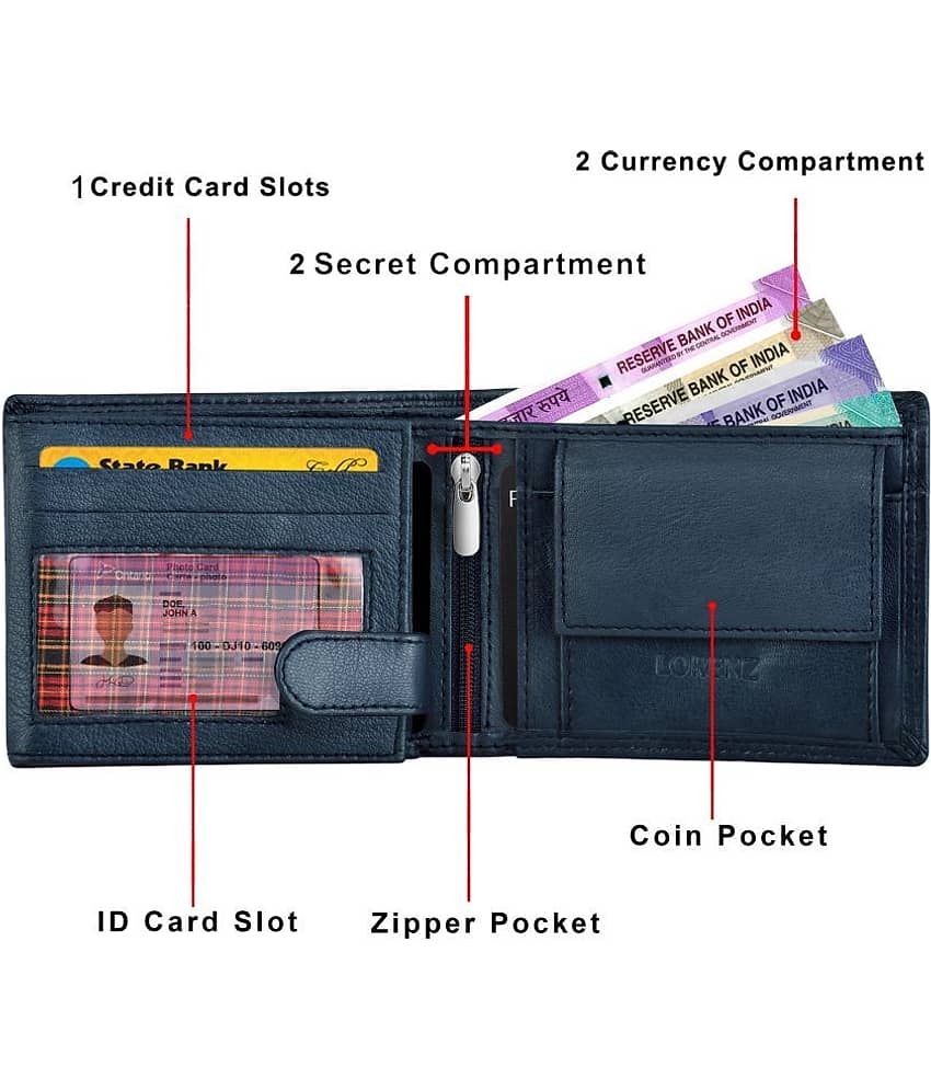 Lorenz Blue 100% Leather Men's RFID Wallet ( Pack of 1 ) view 2