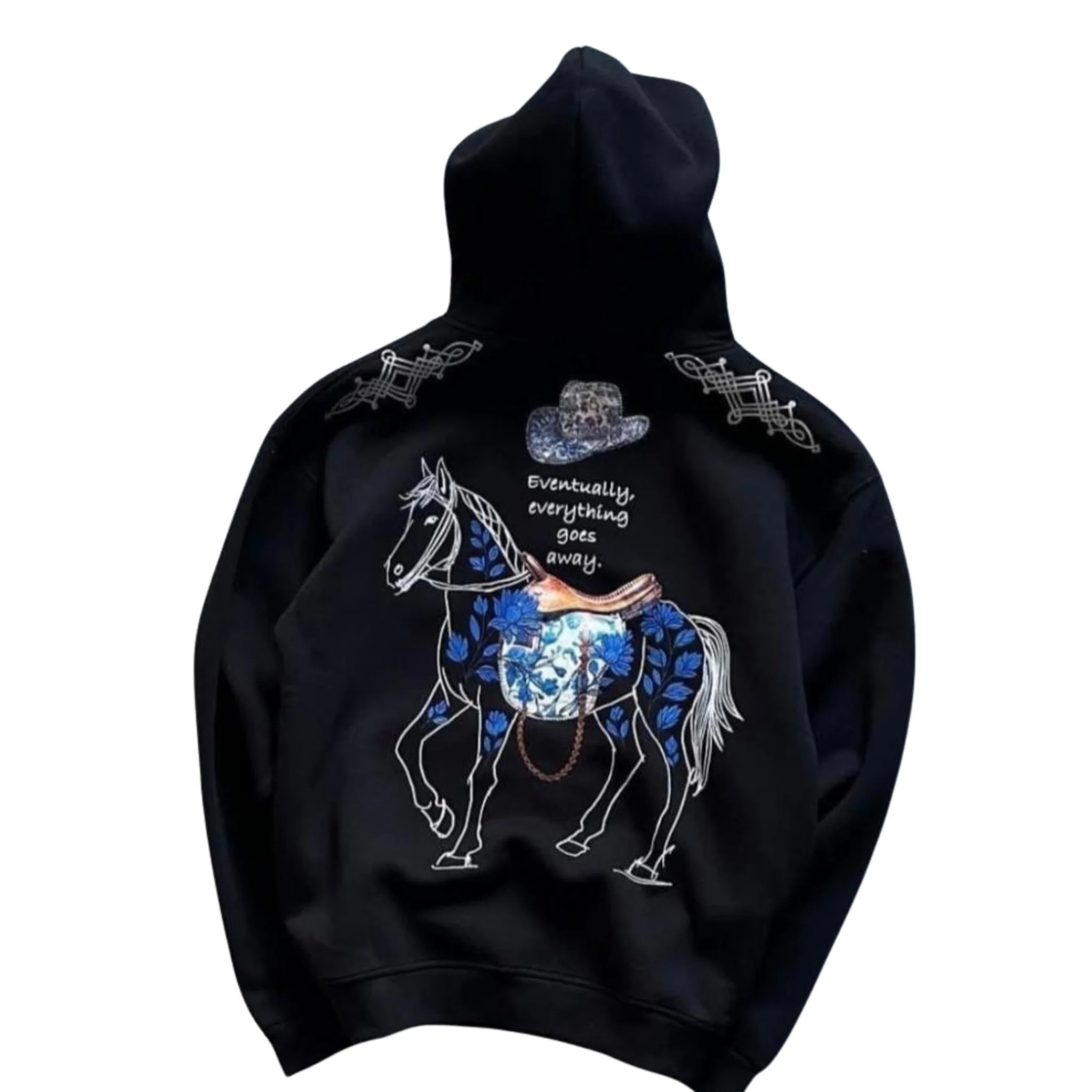 Ami Bolchi Black Artistic Horse Print Hoodie for Men Premium Streetwear with Quote Design