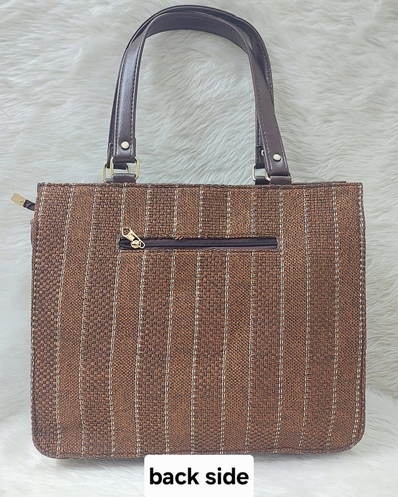 Handwoven Striped Jute Tote Bag view 2