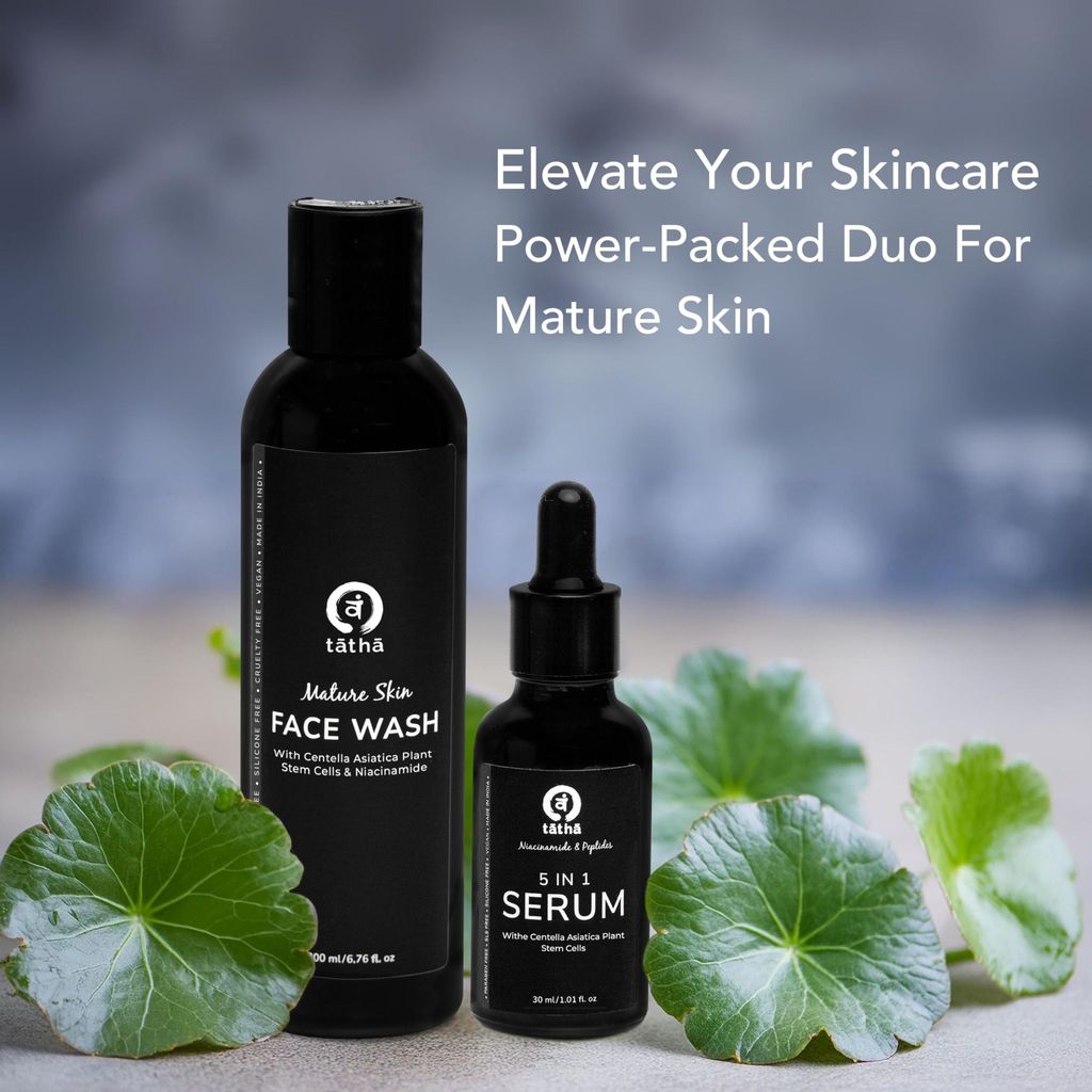 Tatha Anti-Aging Duo: Mature Skin Face Wash (200ML) & 5-in-1 Serum (30ML) with Niacinamide & Peptides Suitable for All Skin Types. view 2