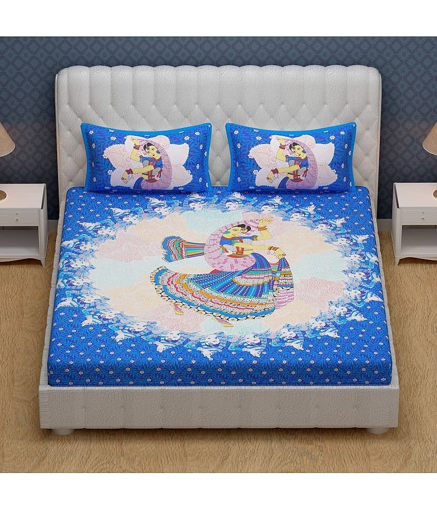 Cosito Cotton 1 Double Bedsheet with 2 Pillow Covers ( Blue ) view 2