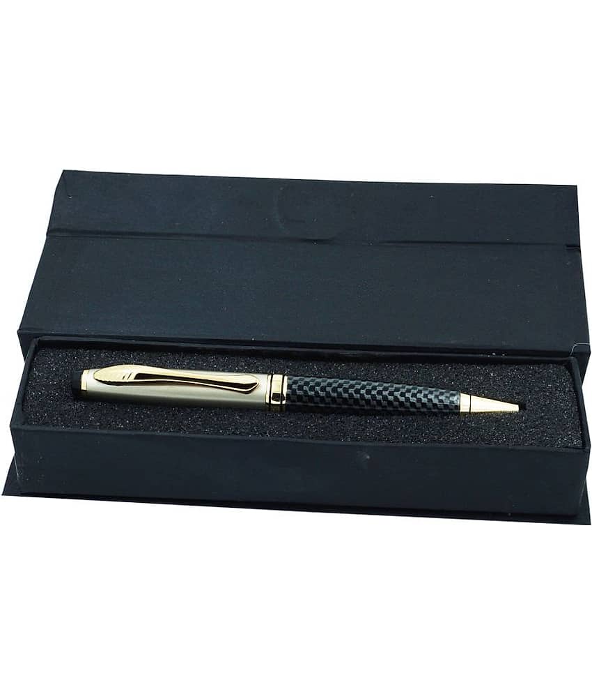 auteur Zeus Black & Grey Color Carbon Fiber Finish , Stunning Gift Collection , Blue Refill Ball Pen With Golden Trims Packed In A GIft Box . view 2