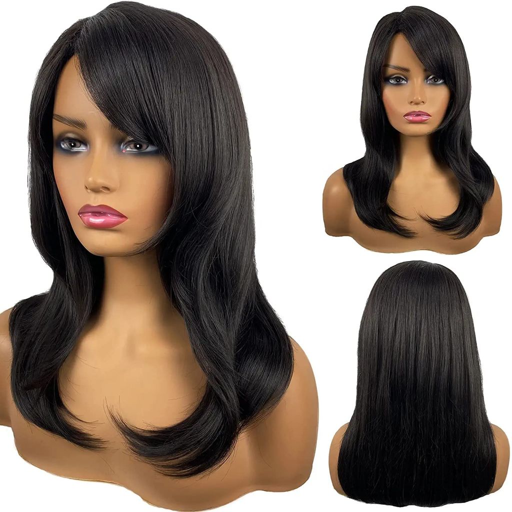 Akashkrishna Hair Wig For Women Short Black Wigs For Women Shoulder Length Wig With Natural Layered Synthetic Hair Wig For Daily Use (Black With Side-Bangs) view 2