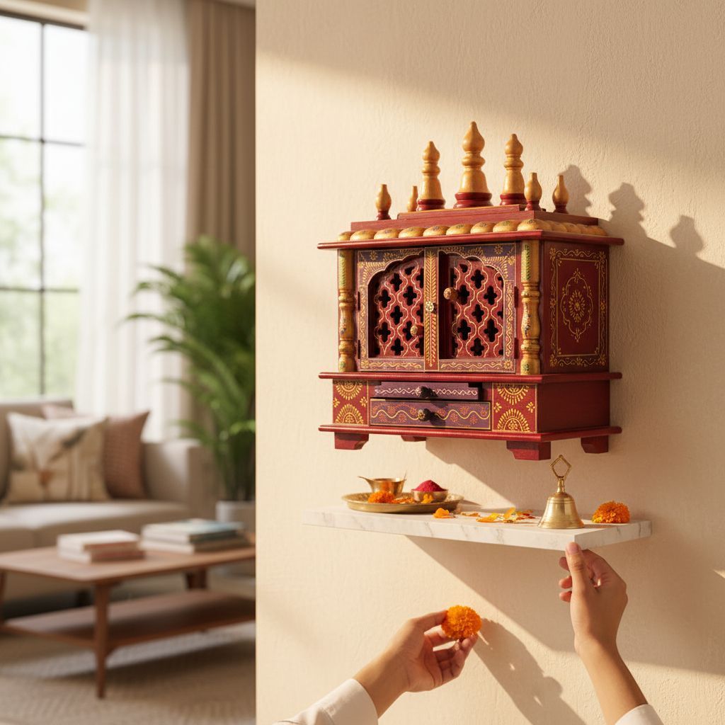 Wall Mounted Pooja Mandir Home Living Painted Temple view 2