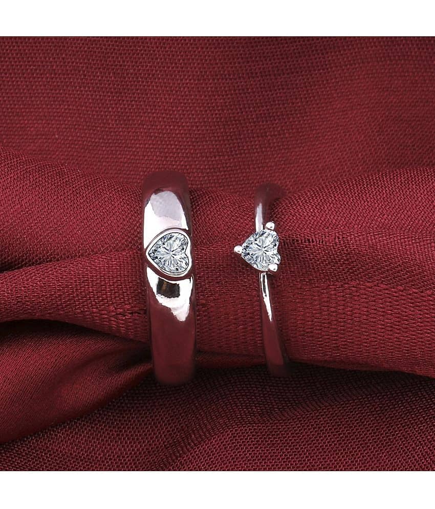 Speical For Couple Ring Valentines Adjustable Diamond Heart Shape Lover Ring Set Silver Plated Couple Ring Women And Men view 2