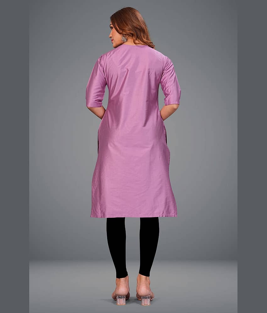 Hetsa Women Chanderi Embroidered A-line Kurti ( Purple ) view 2