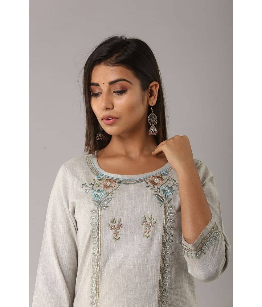 MAUKA - Silver Cotton Women's Flared Kurti ( Pack of 1 ) view 2