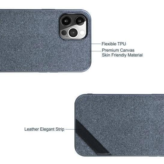 Memumi Boxian Series Canvas/Leather Classic Back Cover for Apple iPhone 12 Mini - Blue (5.4") view 2