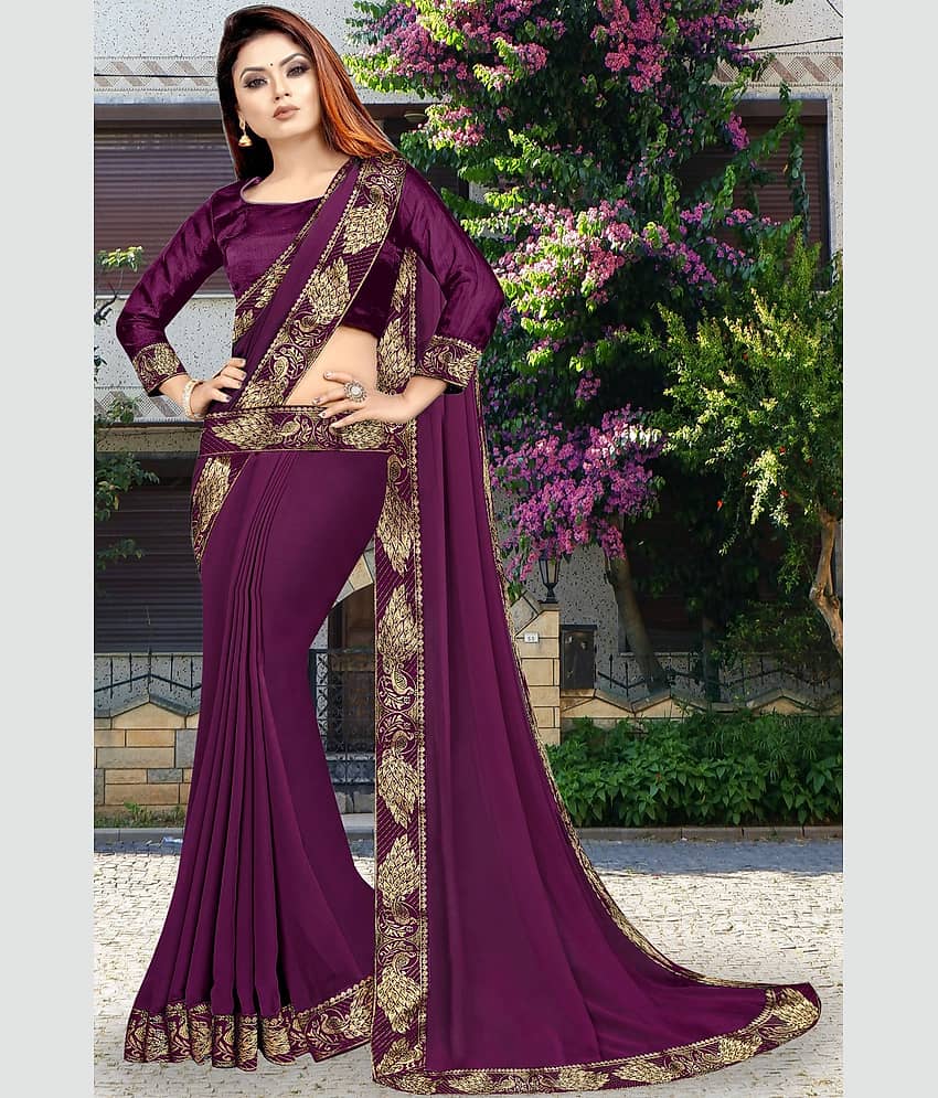 WXW Fashion Lycra Embroidered Regular Saree With Unstitched Blouse Piece ( Brown ) view 2