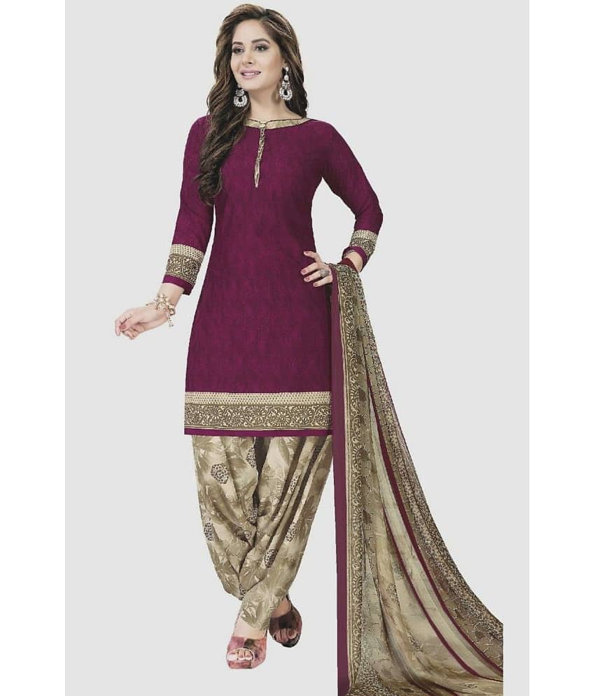 Kkrish Unstitched Crepe Printed Dress Material - Magenta ( Pack of 1 )
