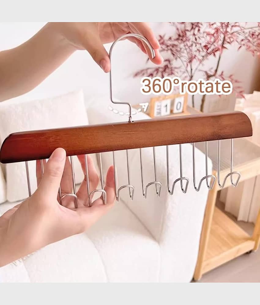 KRAMOX Wooden Hanger - Multipurpose 8 Hooks Closet Wooden Hanger for Lingerie, Belt, Scarf, Tie, Garments, Perfect Storage Holder Hangers for Wardrobe and Cupboard view 2