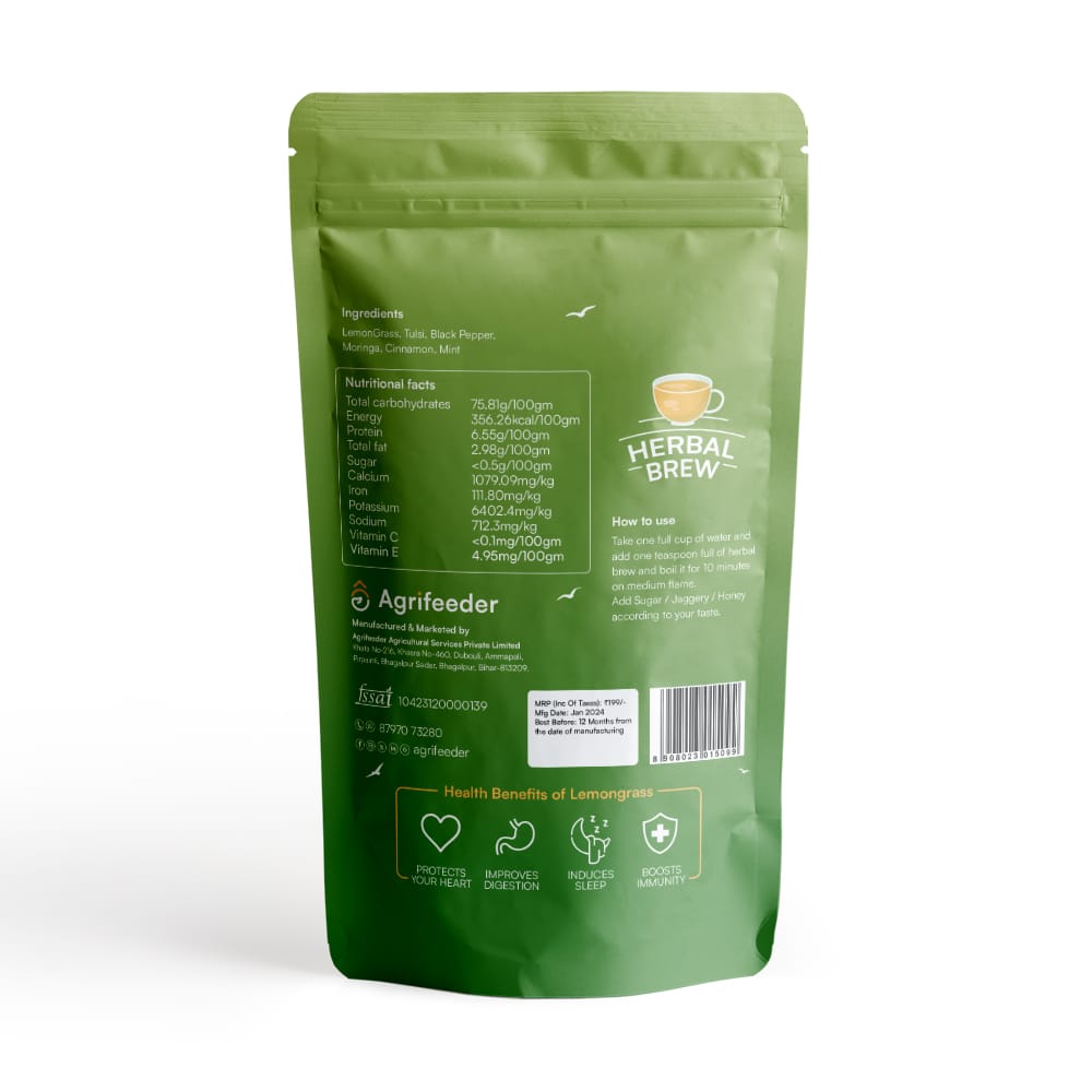Agrifeeder Lemongrass Herbal Brew - Mint Flavour 50gm Pouch view 2