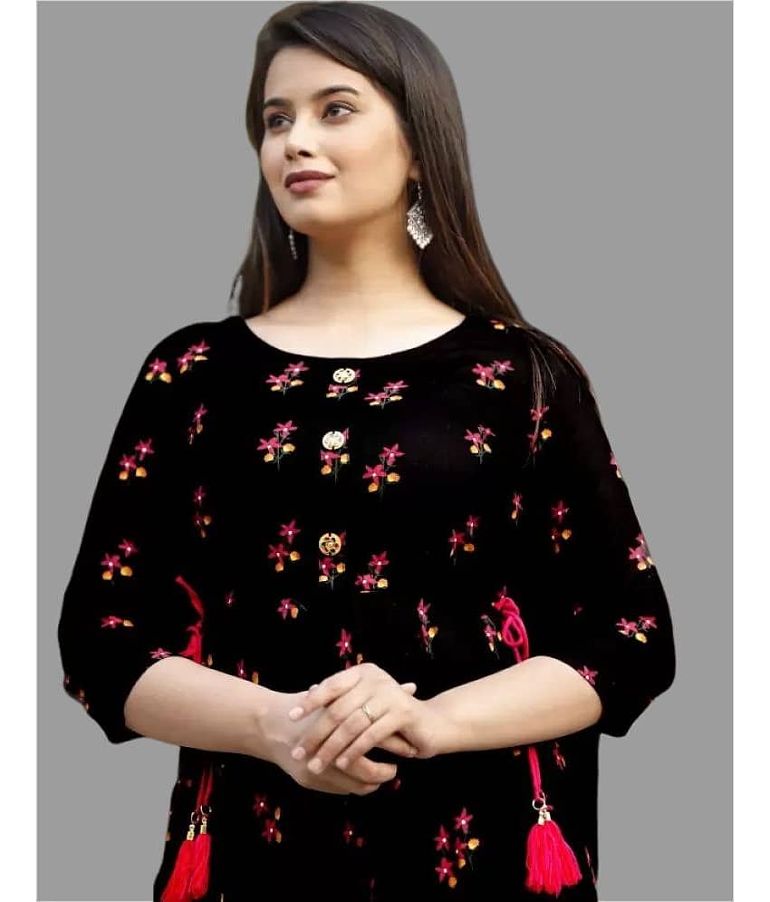 Smien - Black Rayon Women's Anarkali Kurti ( Pack of 1 ) view 2