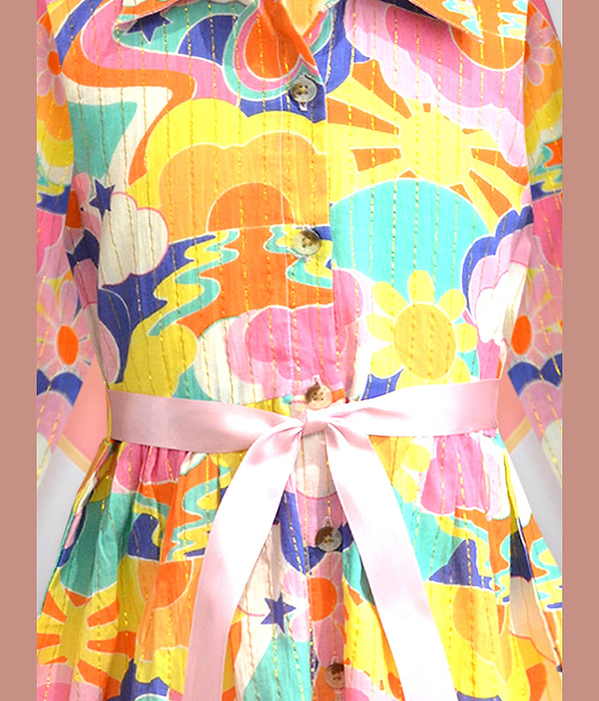 A.T.U.N. Cotton Shirt Dress For Girls ( Pack of 1 , Multi ) view 2