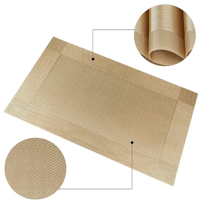 Gold Placemats Set of 4, Heat-Resistant Washable PVC Table Mats for Dining Table, Non-Slip Wipeable Placemats for Kitchen, Home, Hotel, Restaurant view 2
