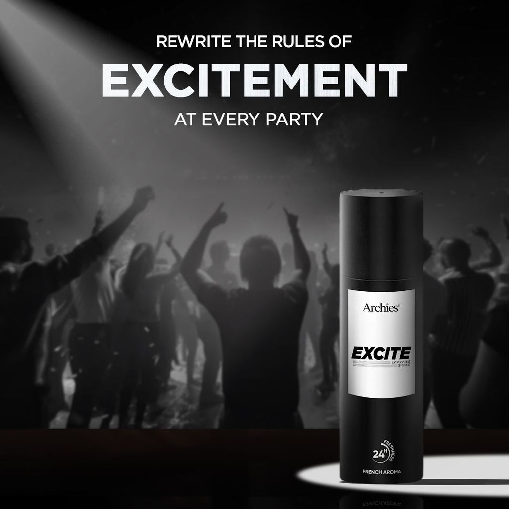 Archies EXCITE Party Wear Deodorant for Men | 200 ML | Elite French Aroma | Long-lasting fragrance with fruity & soothing notes | Comfortable & Irritation-free on the skin | French Aroma | 24 Hours Freshness (Pack of 2) view 2