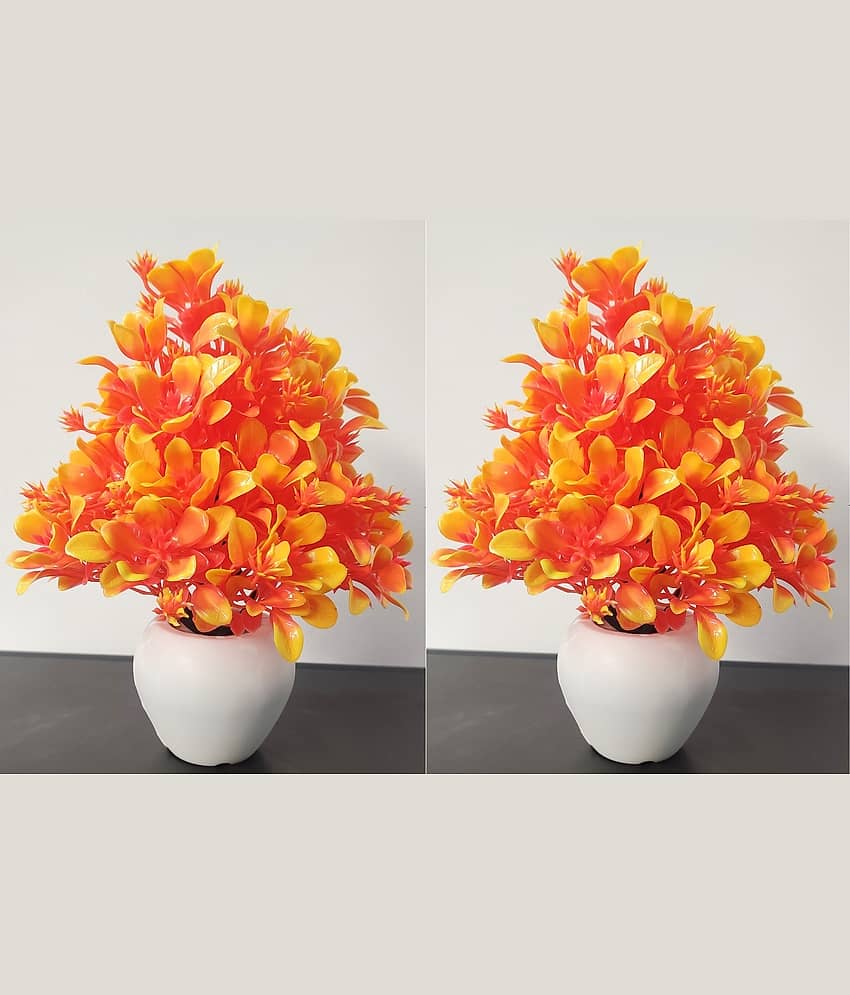 BAARIG - Orange Wild Artificial Flowers With Pot ( Pack of 2 ) view 2
