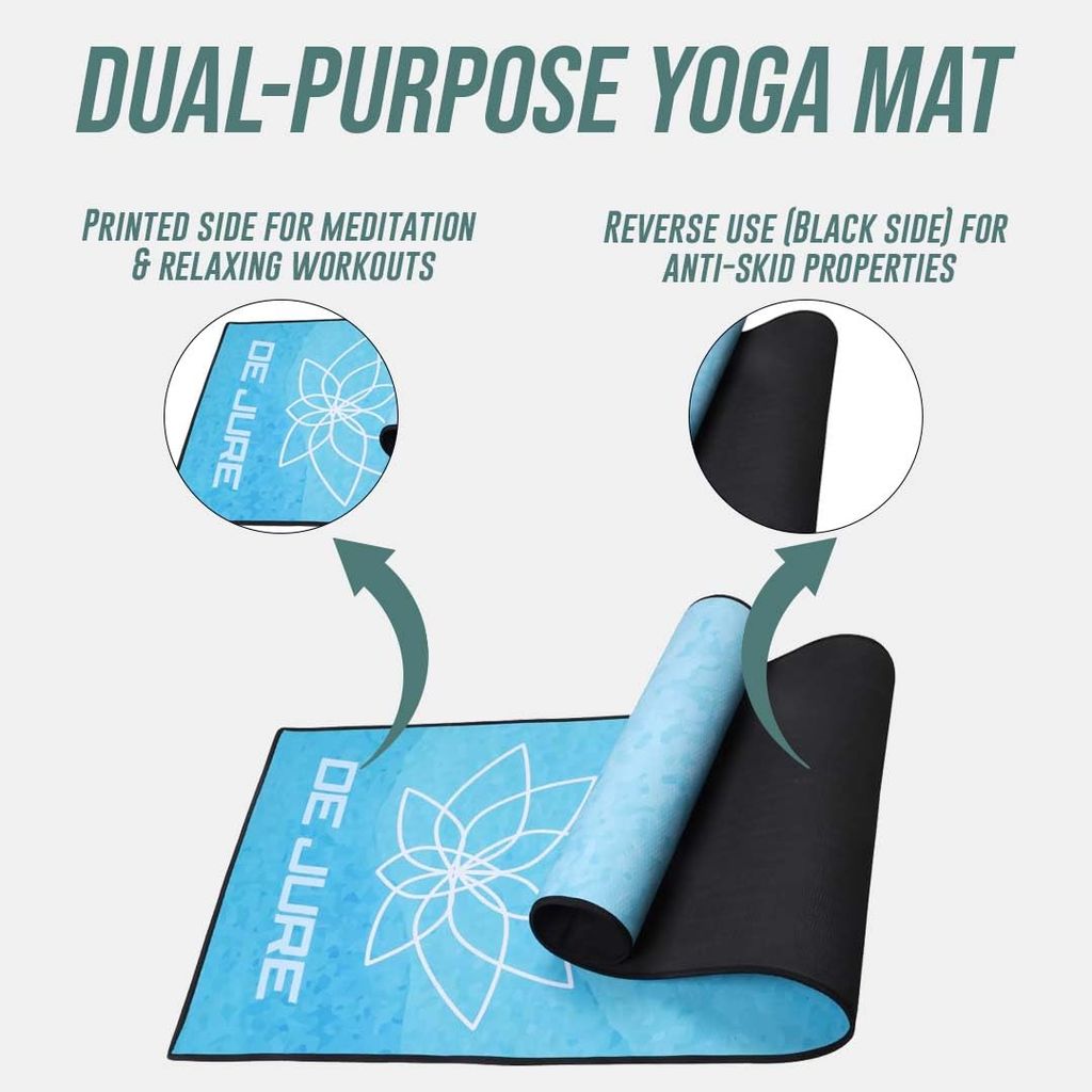 De Jure Fitness Dual Purpose (One Side Meditation Other Side Anti-Skid) Yoga Mat with Carrying Strap, Long & Wide, Anti-Slip Extra thick, Yoga Mats for Workout, Fitness, Yoga, Gym, Home & Pilates, Fabric Laminated EVA, 5 MM view 2